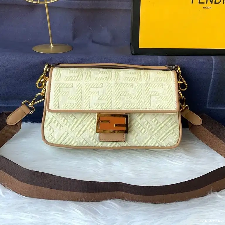 Cheap HOT Apricot Fendi Baguette In FF Canvas Medium Bag Motif 0601